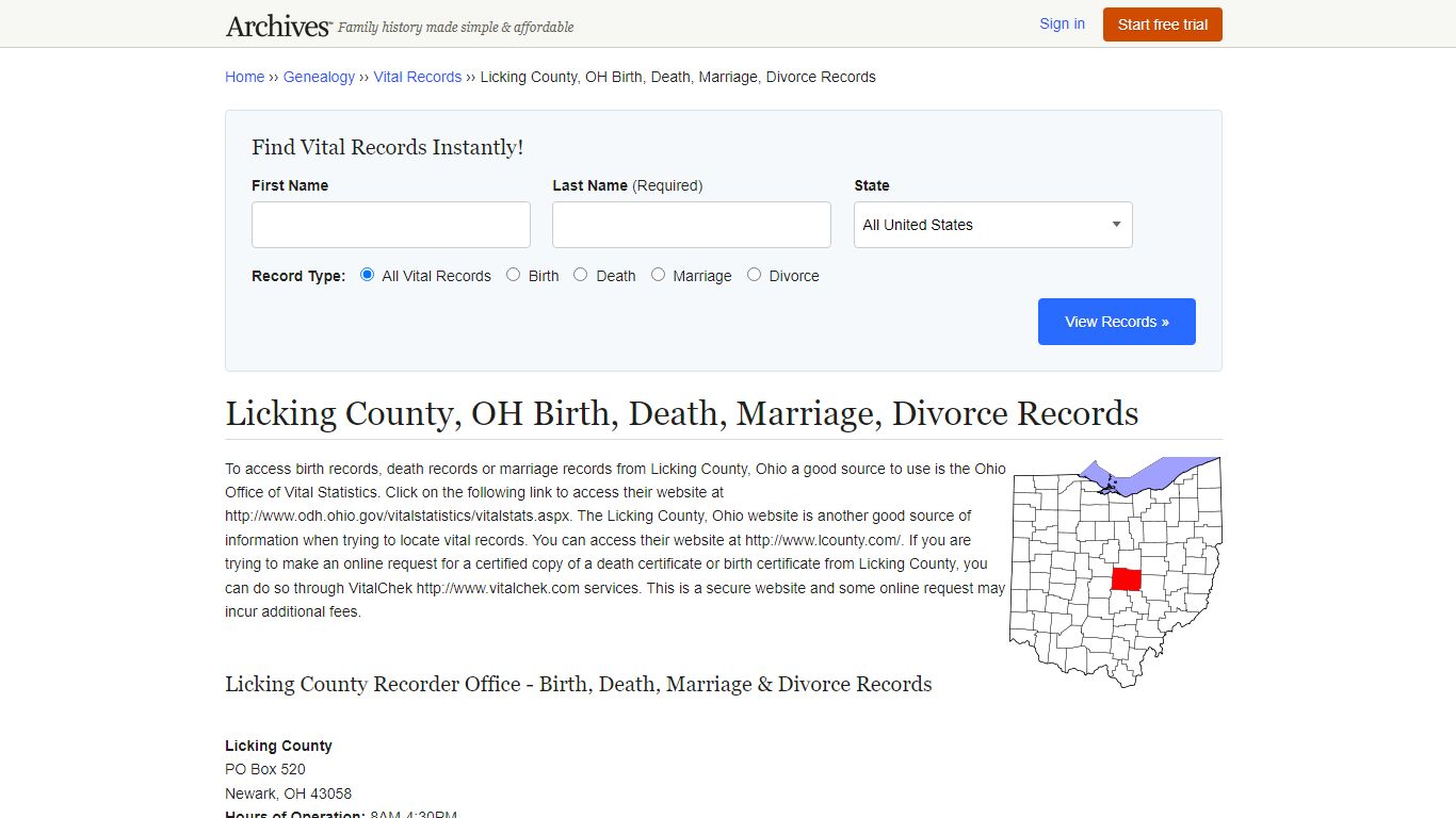 Licking County, OH Birth, Death, Marriage, Divorce Records